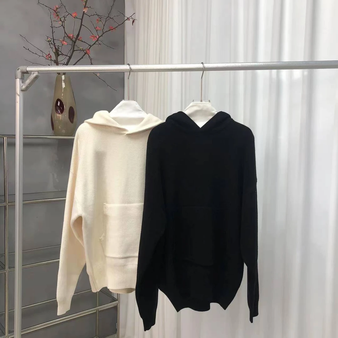 D STUDIO 两色套装宽松针织连帽上衣 D2052