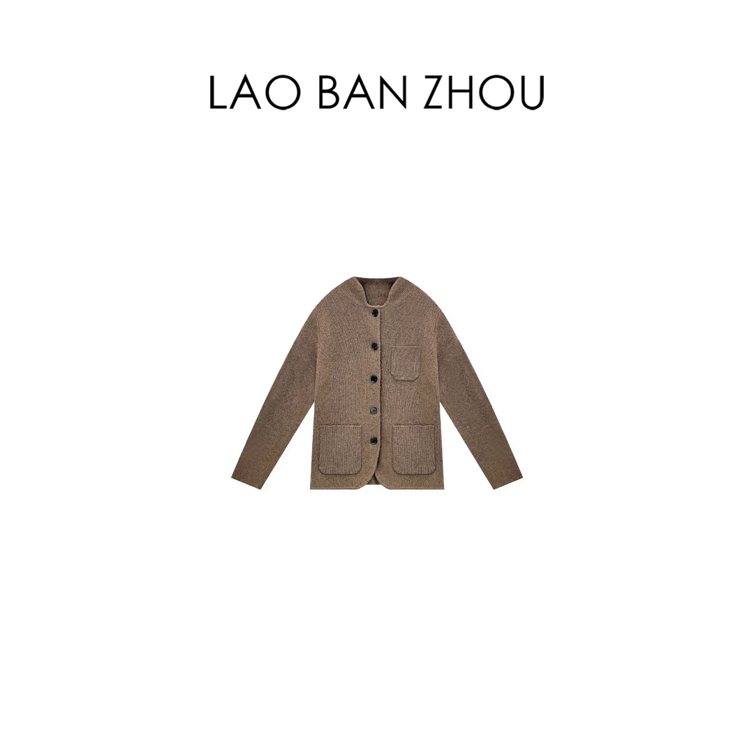 【老板周】复古简约 秋冬新品半立领单排扣针织毛衣