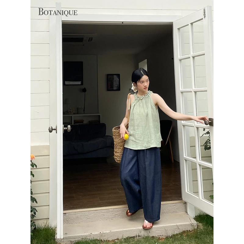 Botanique植物学“会呼吸的裤子”不褪色牛仔/天丝亚麻休闲裤女夏