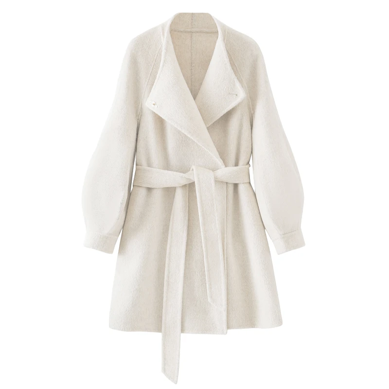 蓝海奕诺韩系小个子双面羊毛大衣女2025冬季新款洋气气质毛呢外套