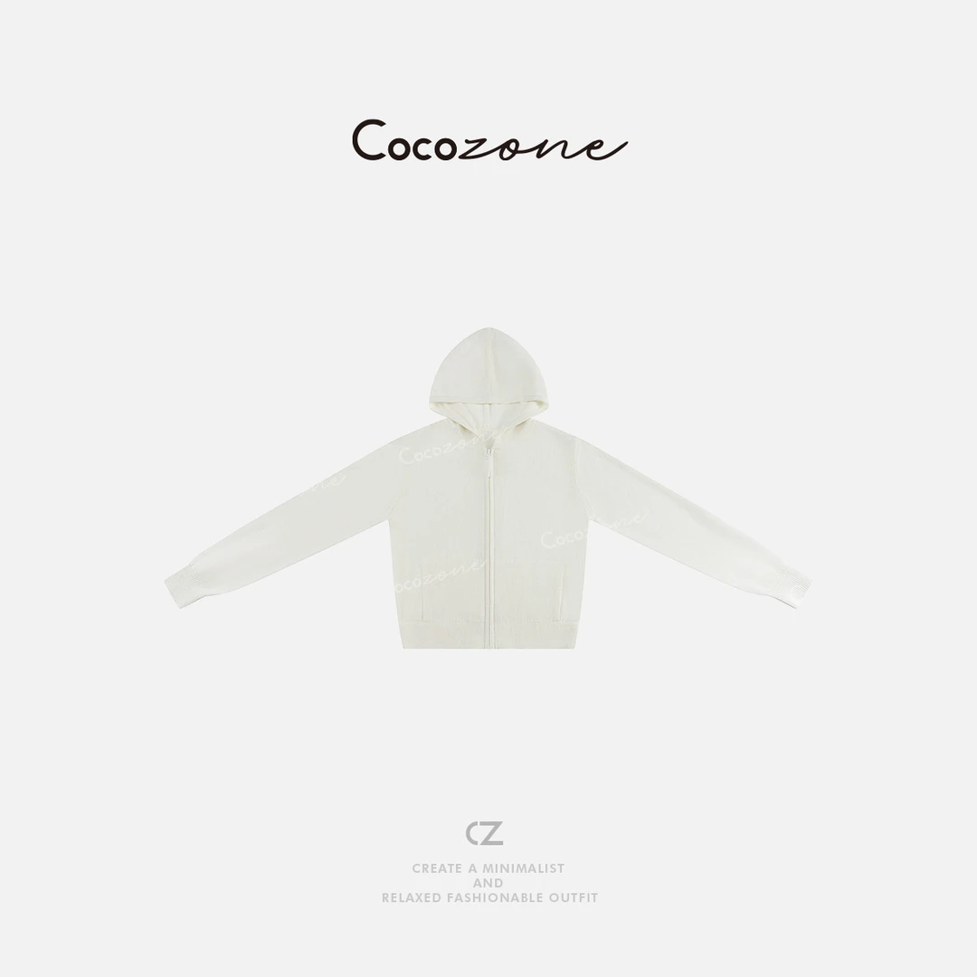COCO ZONE 刘一一 早春慵懒风薄款连帽拉链针织开衫CD1A0071