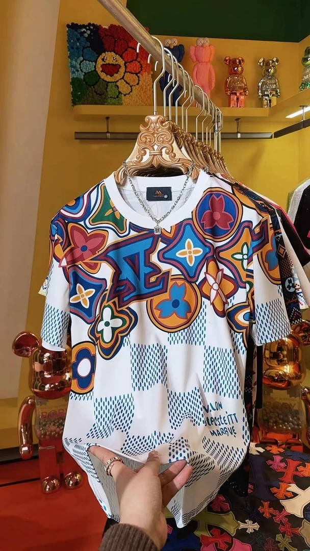 51015*新品潮牌复古圆领印花短袖宽松百搭时尚男装半袖