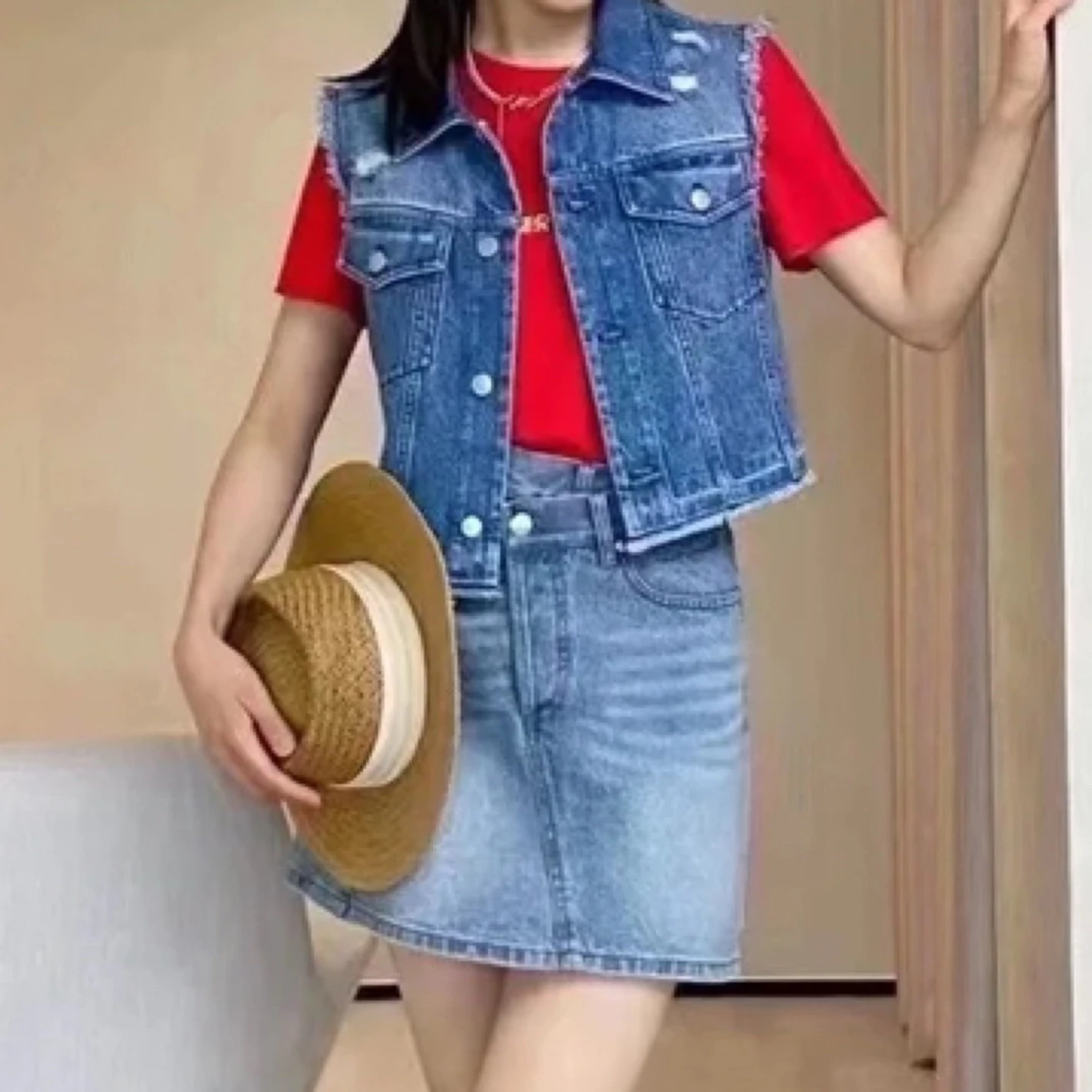 不退换 春秋破洞宽松牛仔马甲5400653