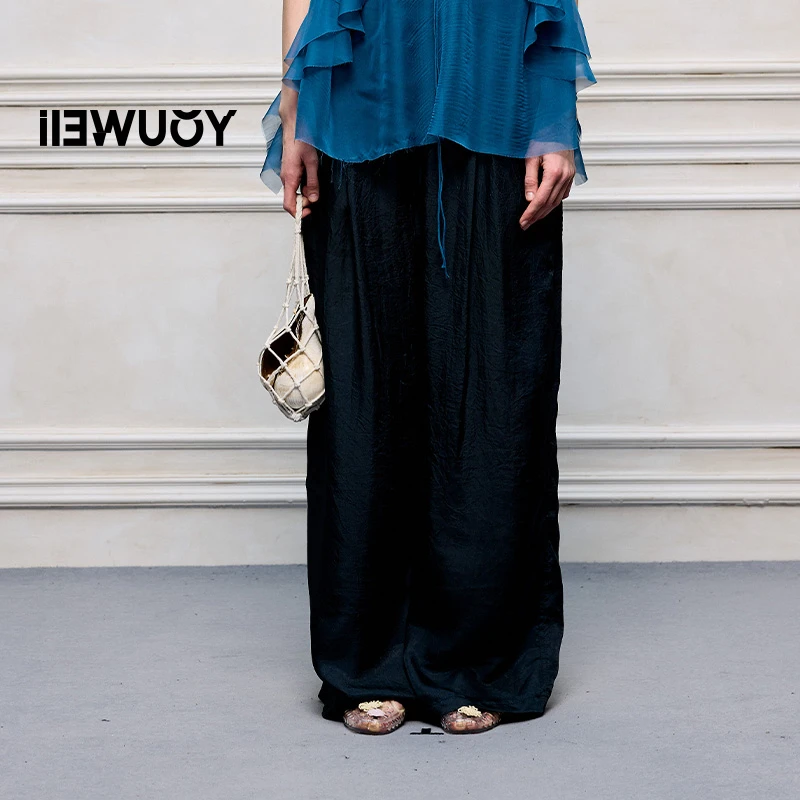 有尾YOUWEI醋酸夏季宽松长裤Y5425227阔腿裤黑色长款百搭