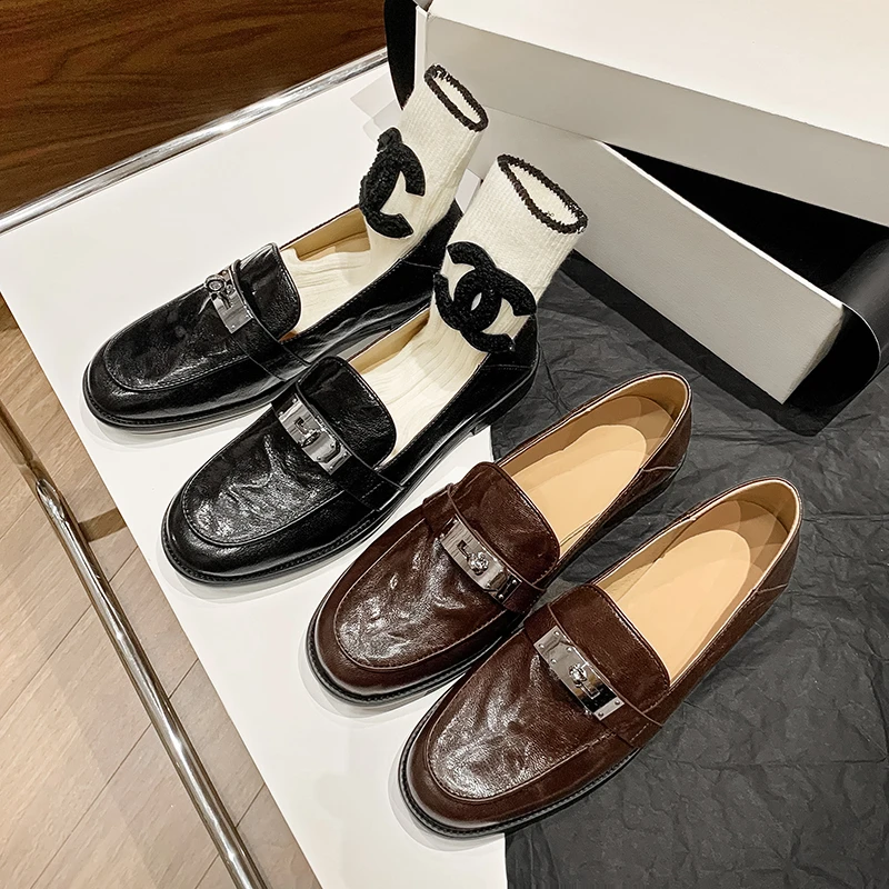 F1156-2/2.5cm头层羊皮低跟春季豆豆鞋圆头四季乐福鞋防滑休闲