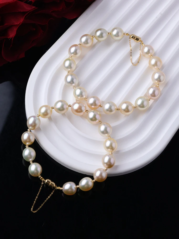 澳白干枯色珍珠手链9-10mm18K金镶新风尚温柔干枯手串*多样性发一