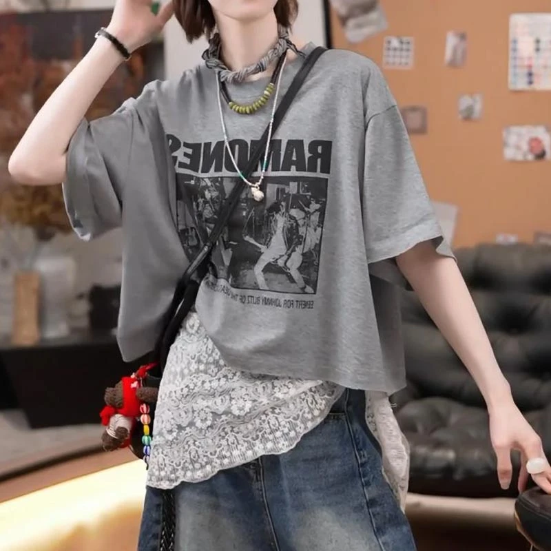 T恤宽松短袖休闲时尚百搭显瘦设计感上衣2025年夏季新款女装洋气