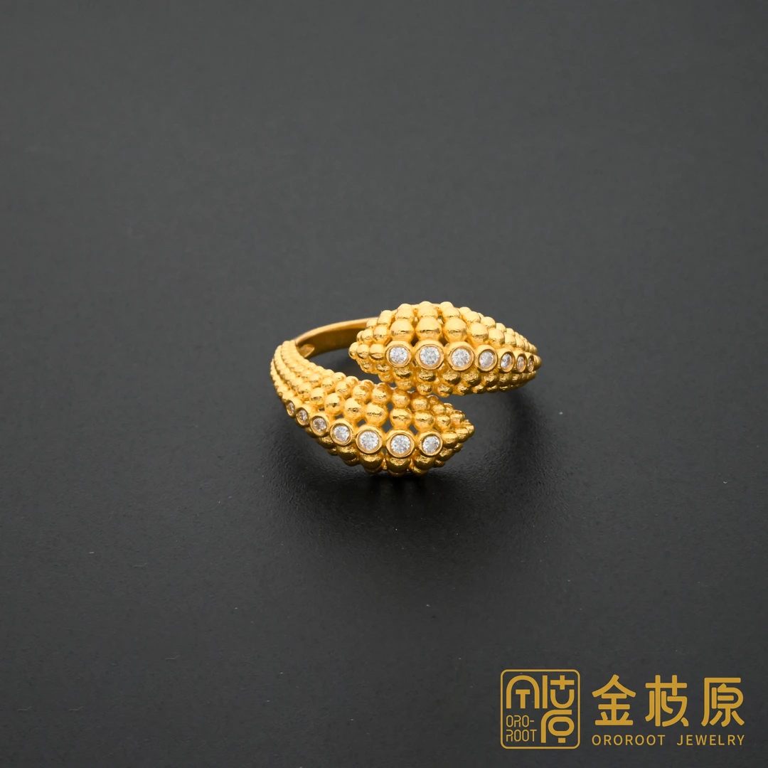 【金枝原】足金999 莫桑蛇形珠珠戒指