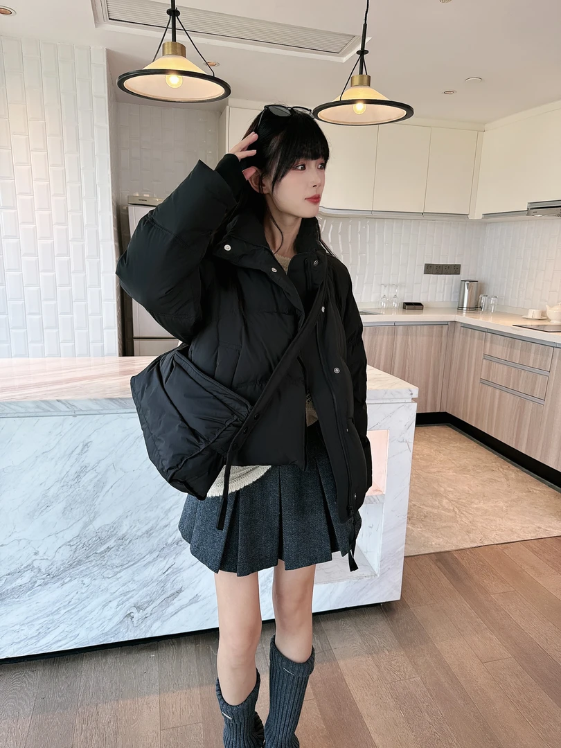 短款立领带包包加厚羽绒服女冬季2025新款小个子白鸭绒面包服外套