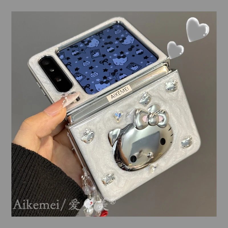 适用华为purax典藏版折叠屏手机壳pocket2滴胶立体银色kt猫链条女