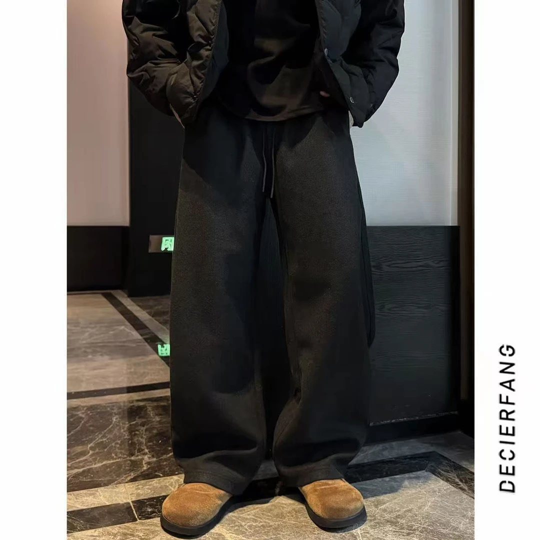秋冬新款男士轻奢休闲裤慵懒松弛感潮流阔腿裤时尚宽松垂感长裤子