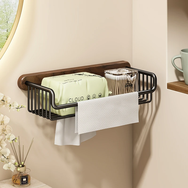 胡桃木卫生间厕纸盒免打孔厕所纸巾架卫生纸置物架悬挂式卷纸收纳