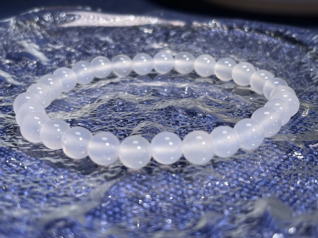 琪满钰天然白玛瑙珠子手串一条百搭时尚气质白色手串