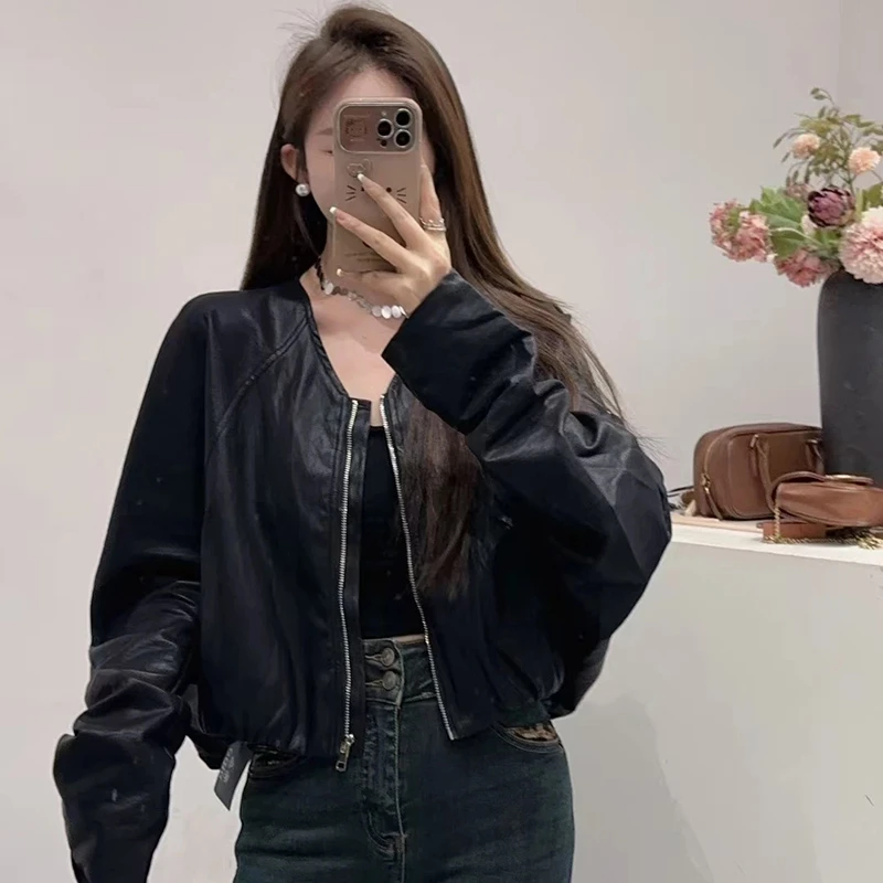 春季新款时尚百搭休闲短款皮衣韩系高级感显瘦洋气机车外套女女款