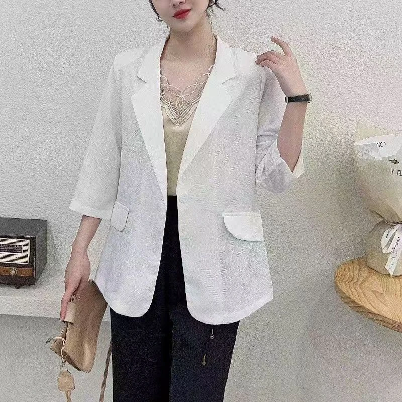 春夏女款西服新款花萝时尚休闲百搭气质显瘦西装气质翻领防晒上衣
