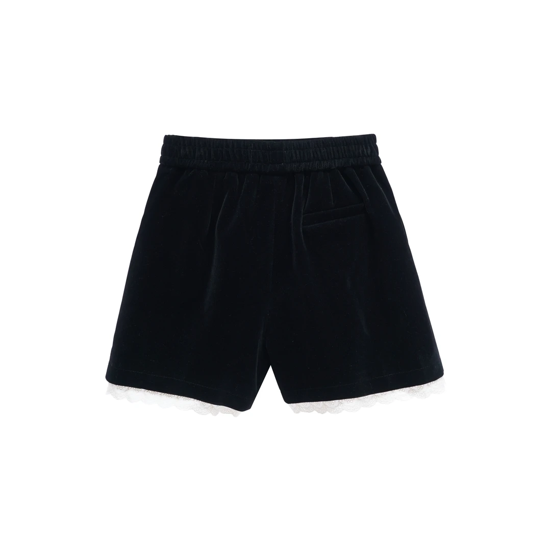 秋季新款小众高腰百搭气质修身短裤蕾丝花边F593825