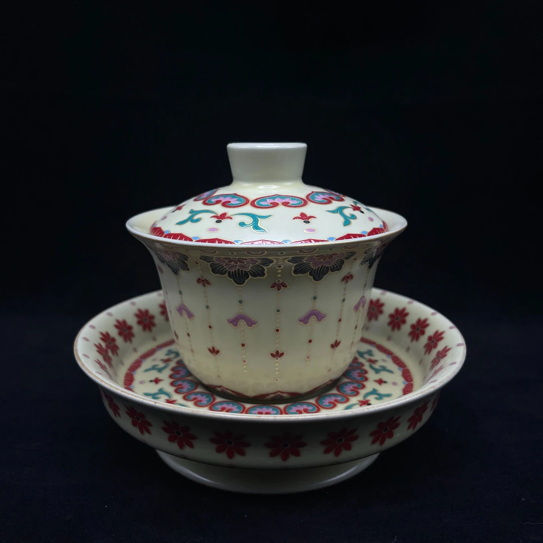 京隆堂黄汝一帘幽梦大号三才盖碗敦煌系列大容量盖碗0272