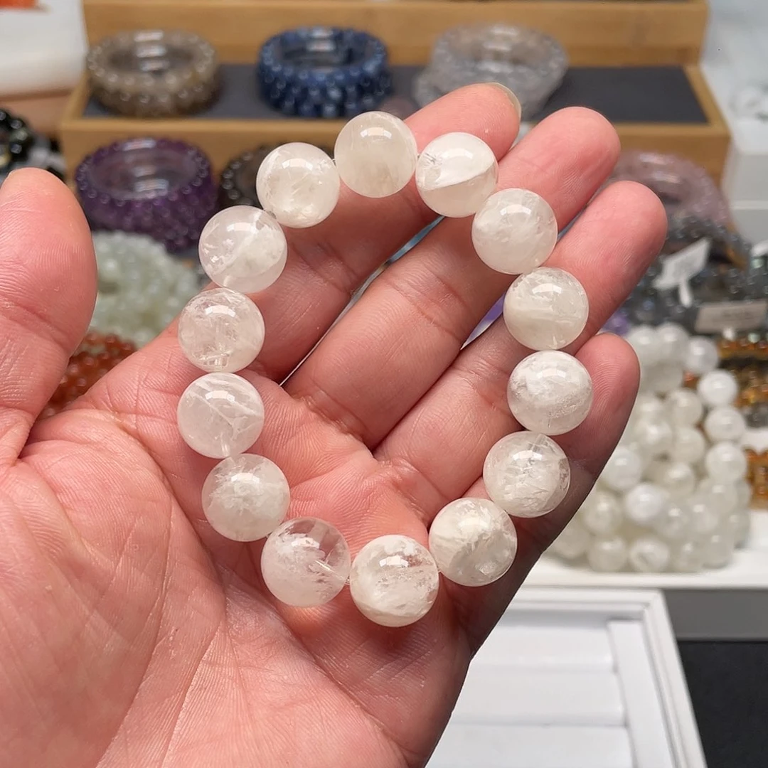 烟晶手链银S925镶嵌F****灵白雪花幽灵14+