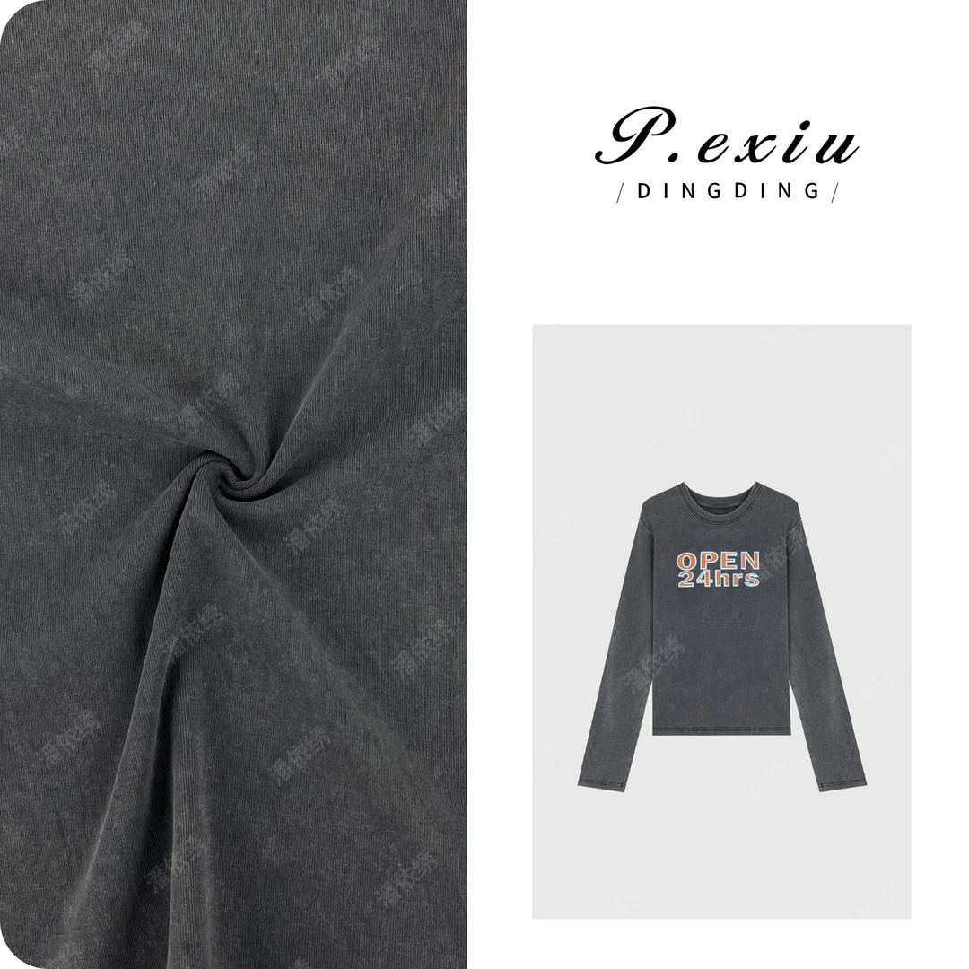 PanYiXiu/潘依绣韩系复古做旧炒色印花圆领长袖T恤 W-62652