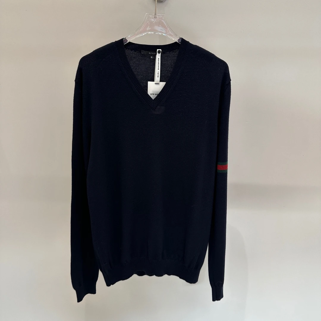 99新 GUCCI/古驰 GU1109 V领红绿条纹针织羊毛衫 XL码 原价6800
