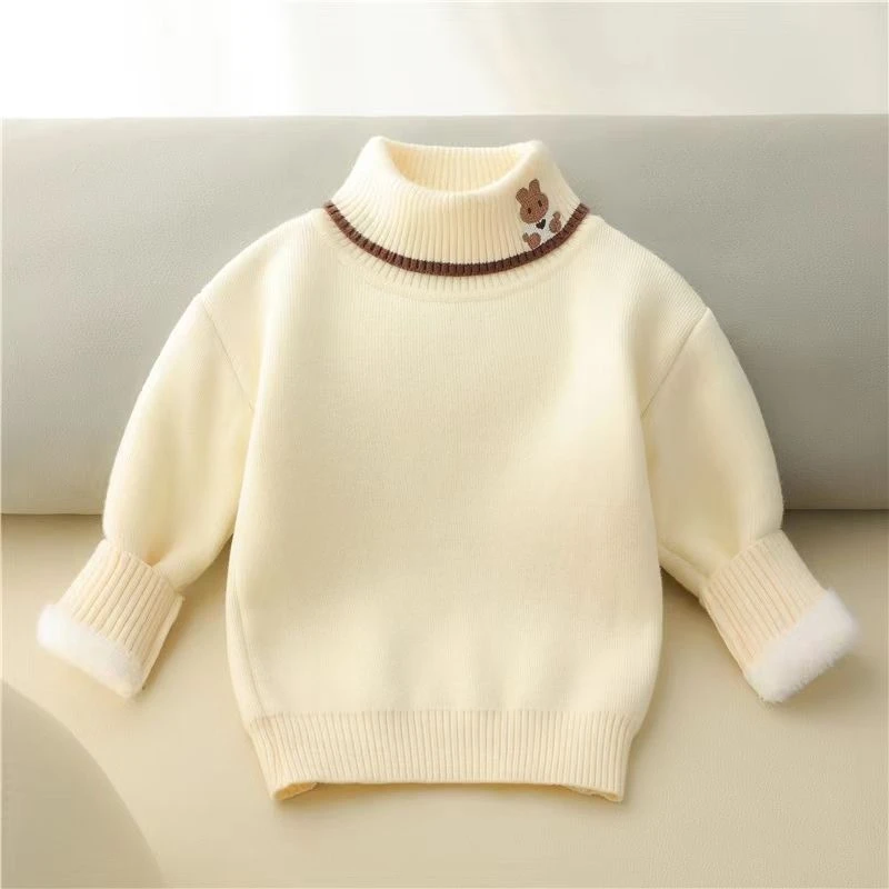 冬季新款女童加绒加厚一体绒毛衣洋气男女童高领毛线衣儿童打底衫