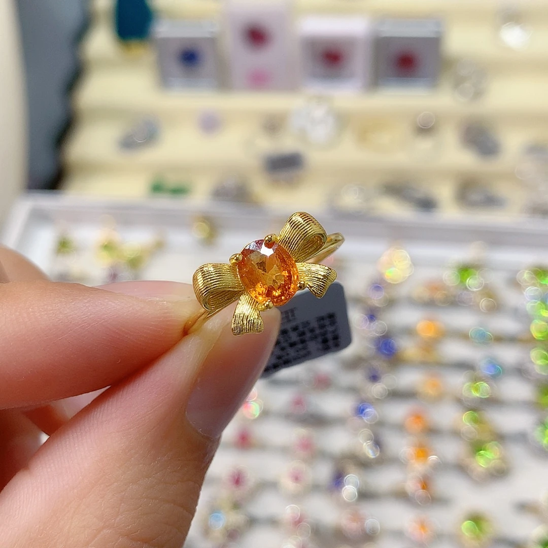 银S925镶嵌戒指石榴石（芬达石）