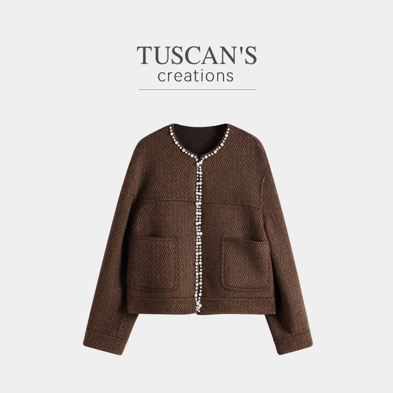 TUSCAN'S CREATIONS宽松型毛呢外套女装厚款毛呢夹克秋冬复古女