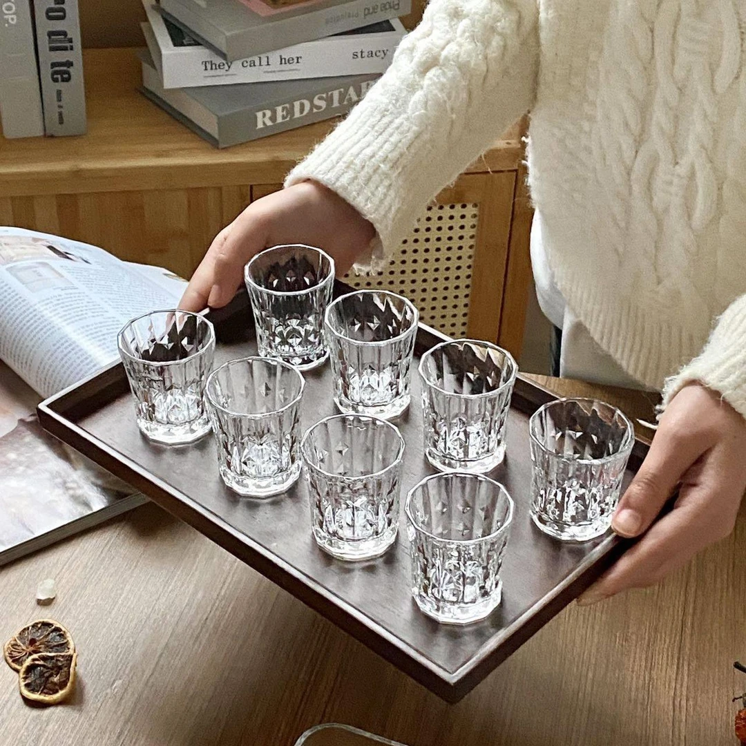 菱形钻石小酒杯透明浮雕一两白酒杯无铅加厚玻璃杯家用喝水杯酒杯