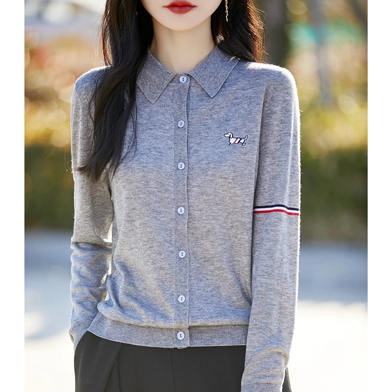 洋气衬衫！春季薄款时尚刺绣上衣百搭针织衫翻领长袖开衫休闲打底