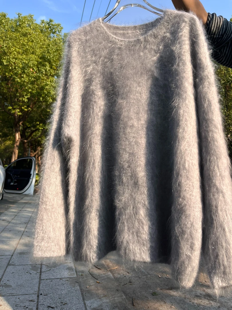 嘉沐【满天星】100山羊绒宽松慵懒风女圆领套头针织上衣