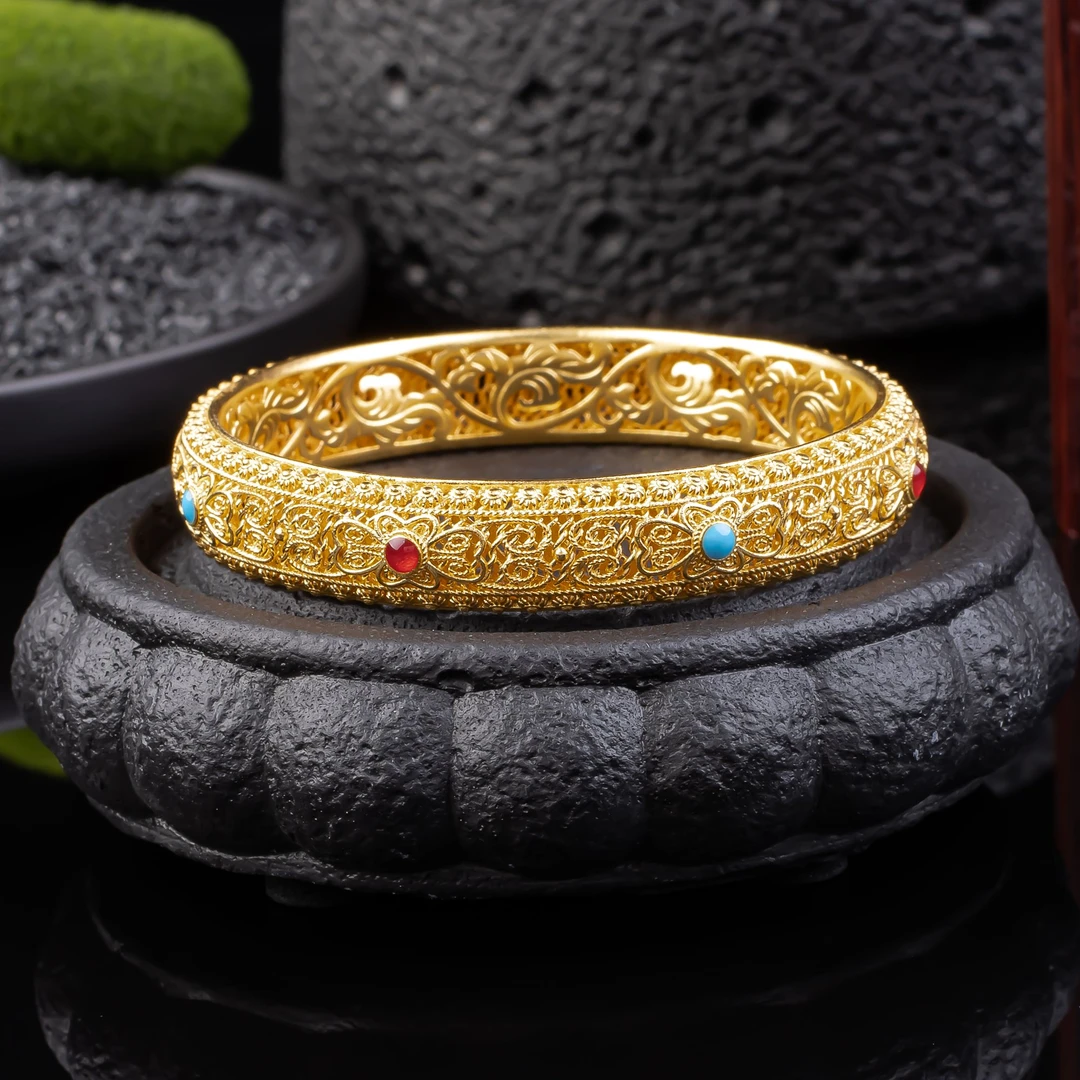 足银手镯 仿古珐琅手镯复古经典35g卡10