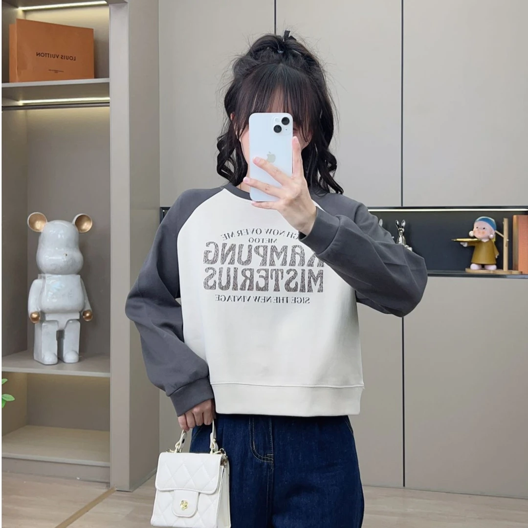 【现货】美式复古印花圆领长袖卫衣-2309