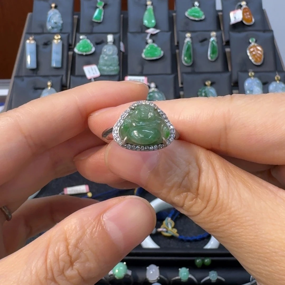 手***1银S925镀金镶嵌戒指翡翠戒指