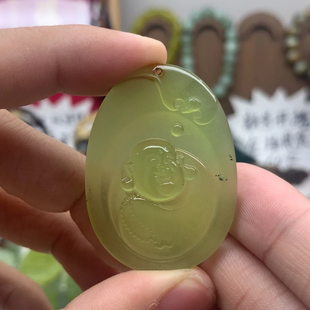 岫玉未镶嵌吊坠(不含链)岫玉精美大肚佛（微瑕）