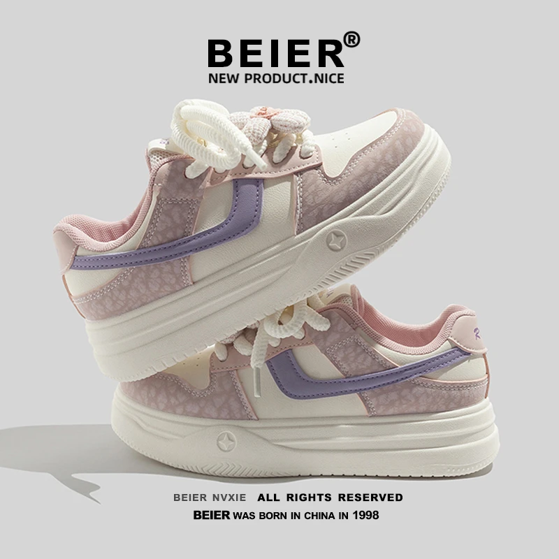 BEIER学生配裙子增高板鞋2025春新款原创运动小白鞋休闲女鞋3817