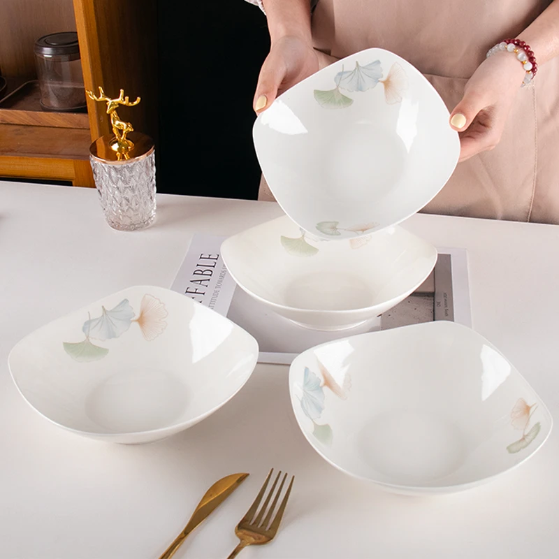 【6个装】银杏四脚碗家用简约翘脚碗八方斗沙拉碗酒店加深加厚