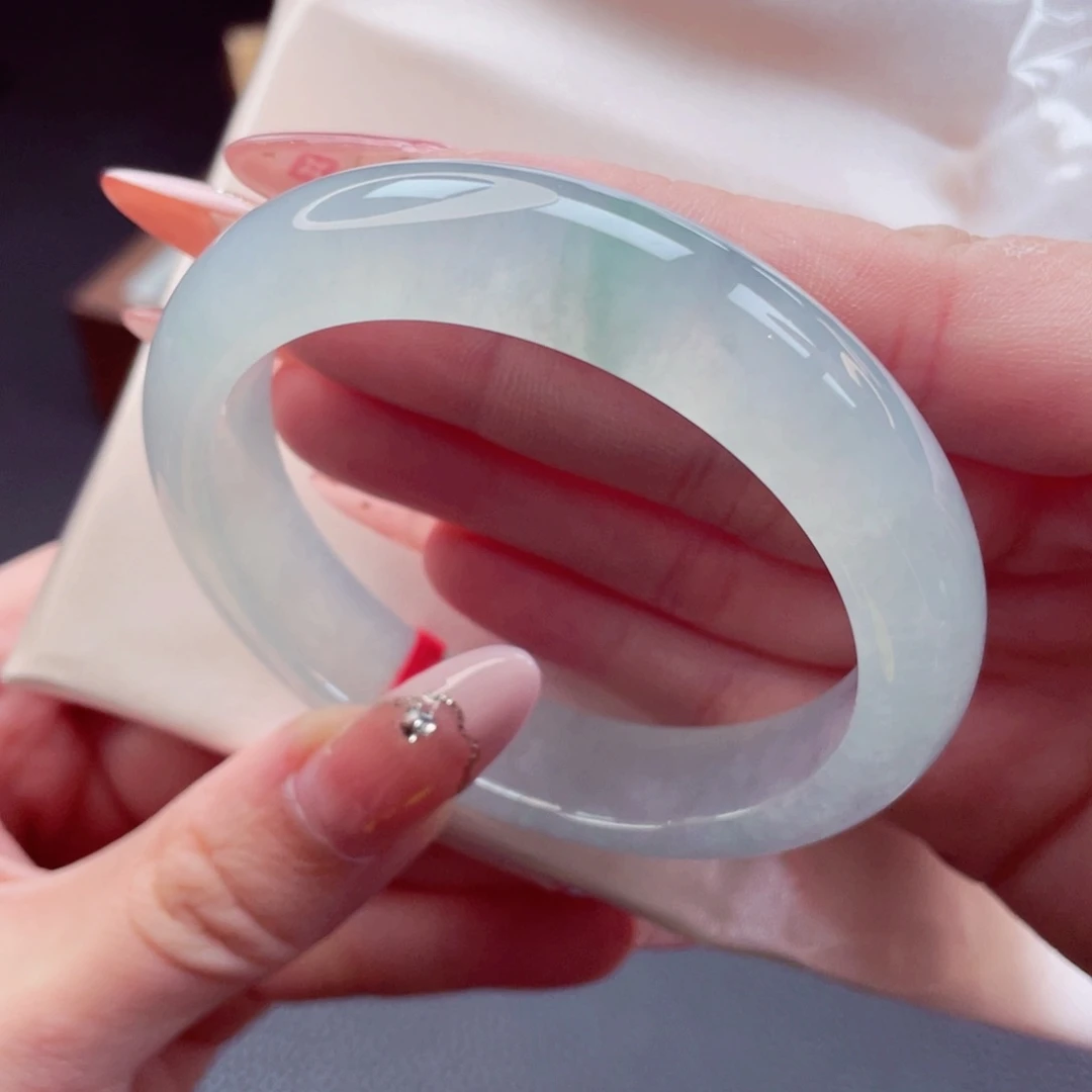 未镶嵌手镯翡翠56.1冰晴水 柳絮妆阁小帘垂 冰透炸光34号