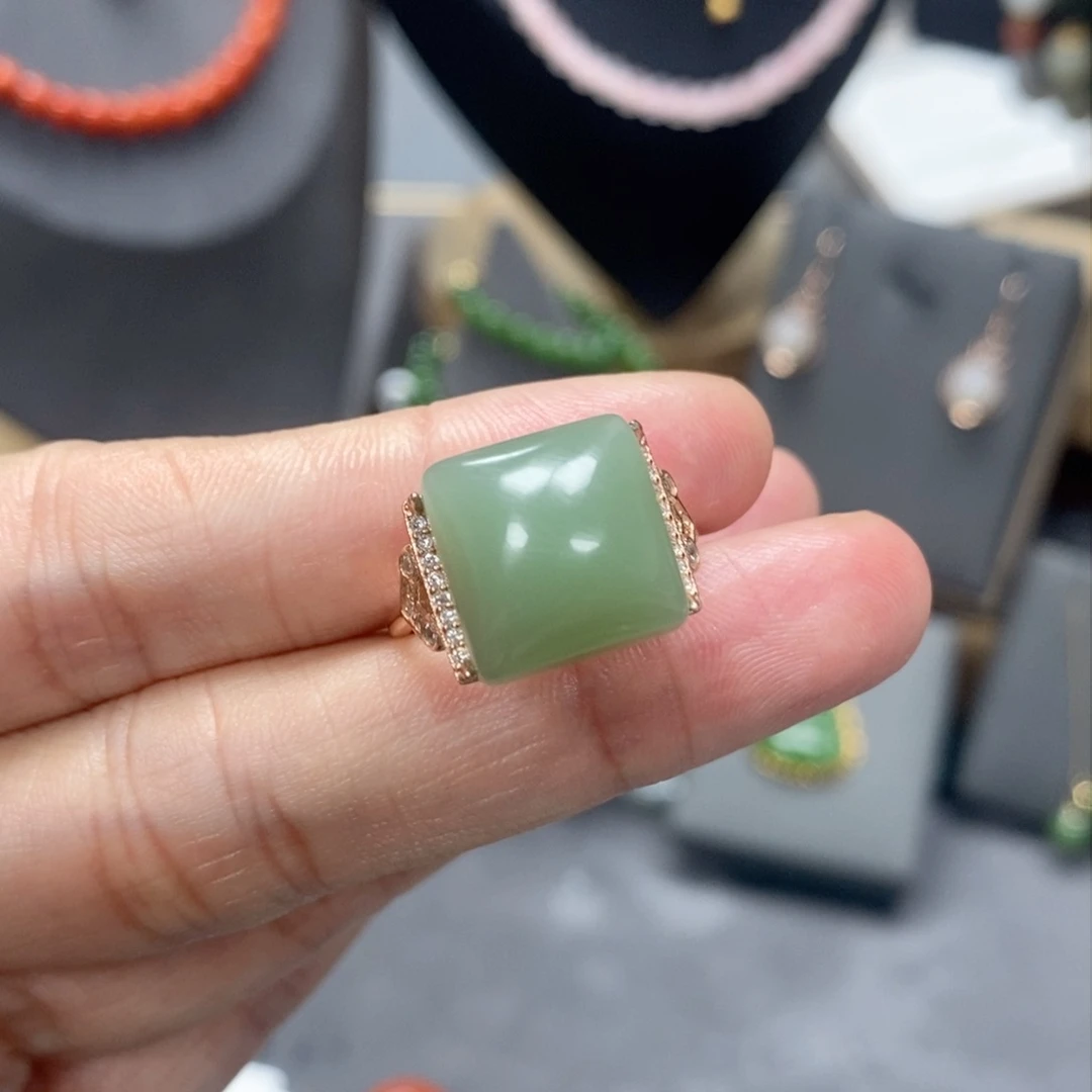 和田玉戒指银S925镶嵌Cs