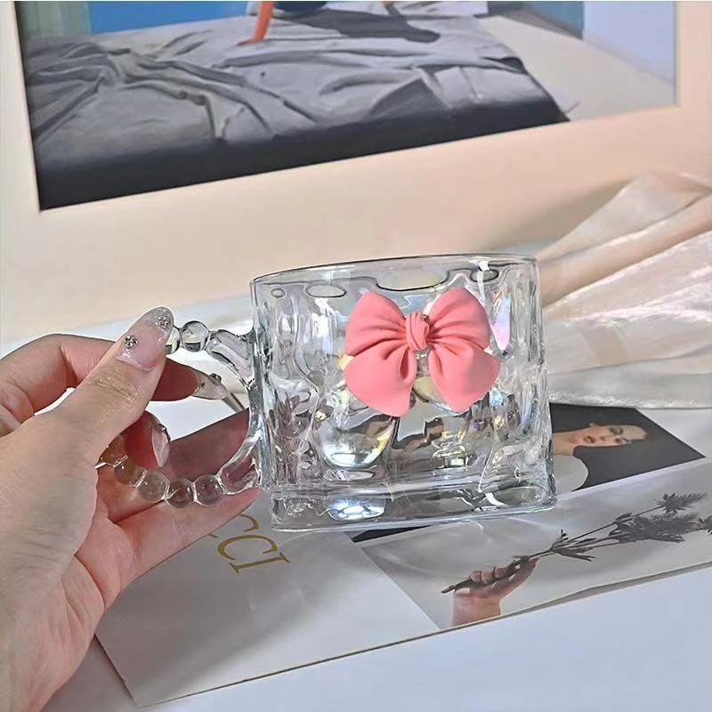 把手小樱花高级牛奶马克杯玻璃杯高颜值水杯ins家用杯子咖啡杯