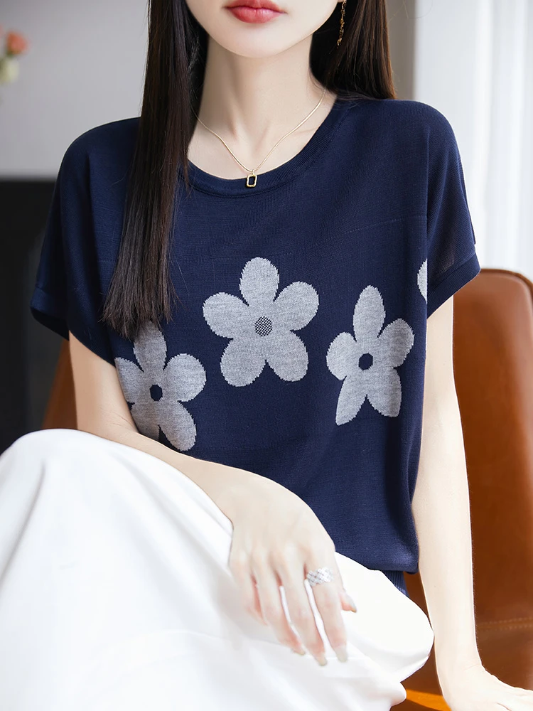 轻奢高品 莱赛尔圆领短袖女针织薄款夏装