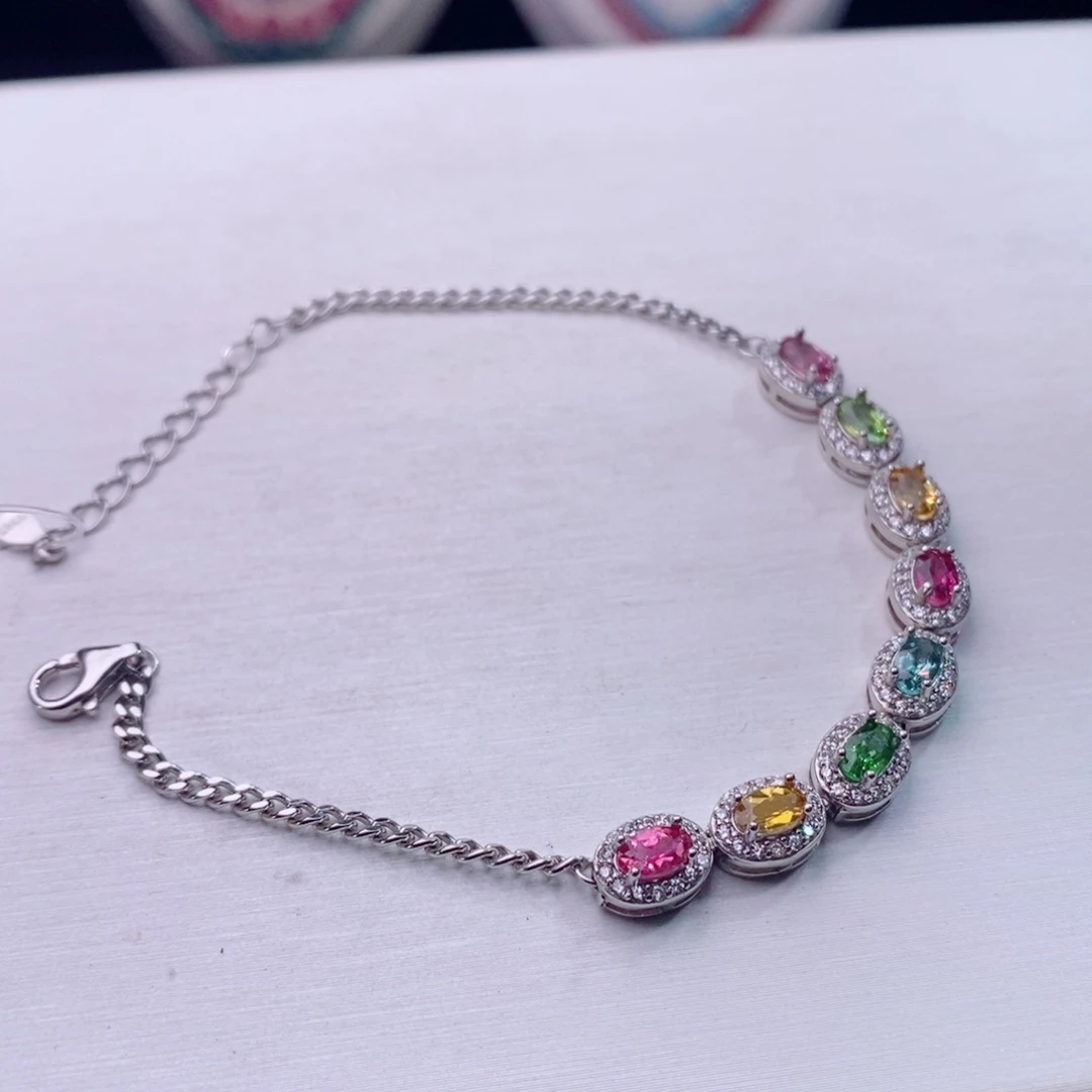 银S925镶嵌手链碧玺碧玺A手链