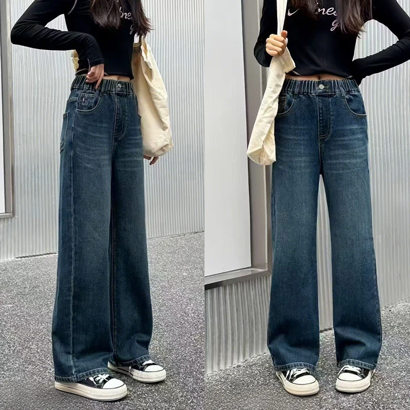 女大童秋季高腰牛仔裤2025新款潮流百搭直筒裤外穿长裤百搭显瘦