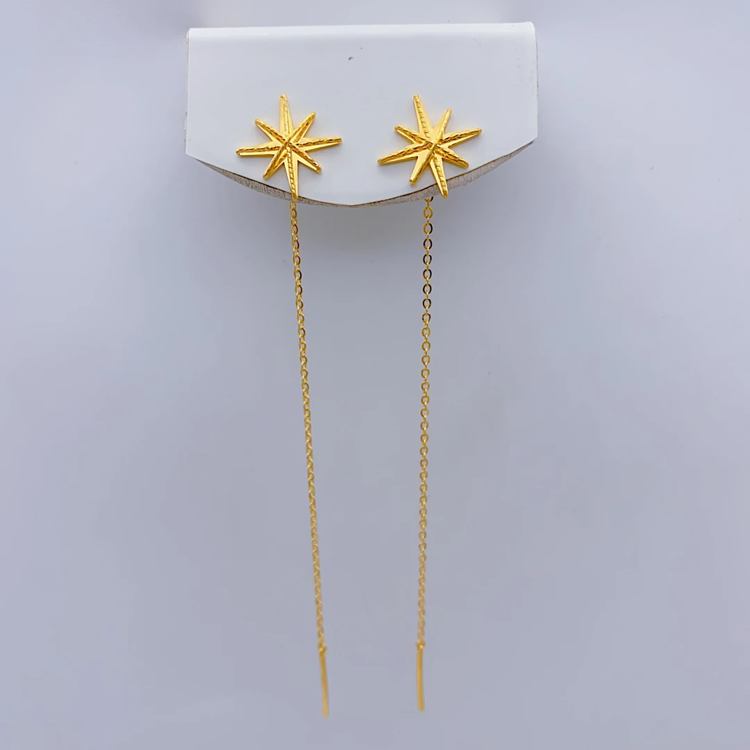 老庙黄金足金5G精工时尚气质简约八芒星精致耳线1.7克