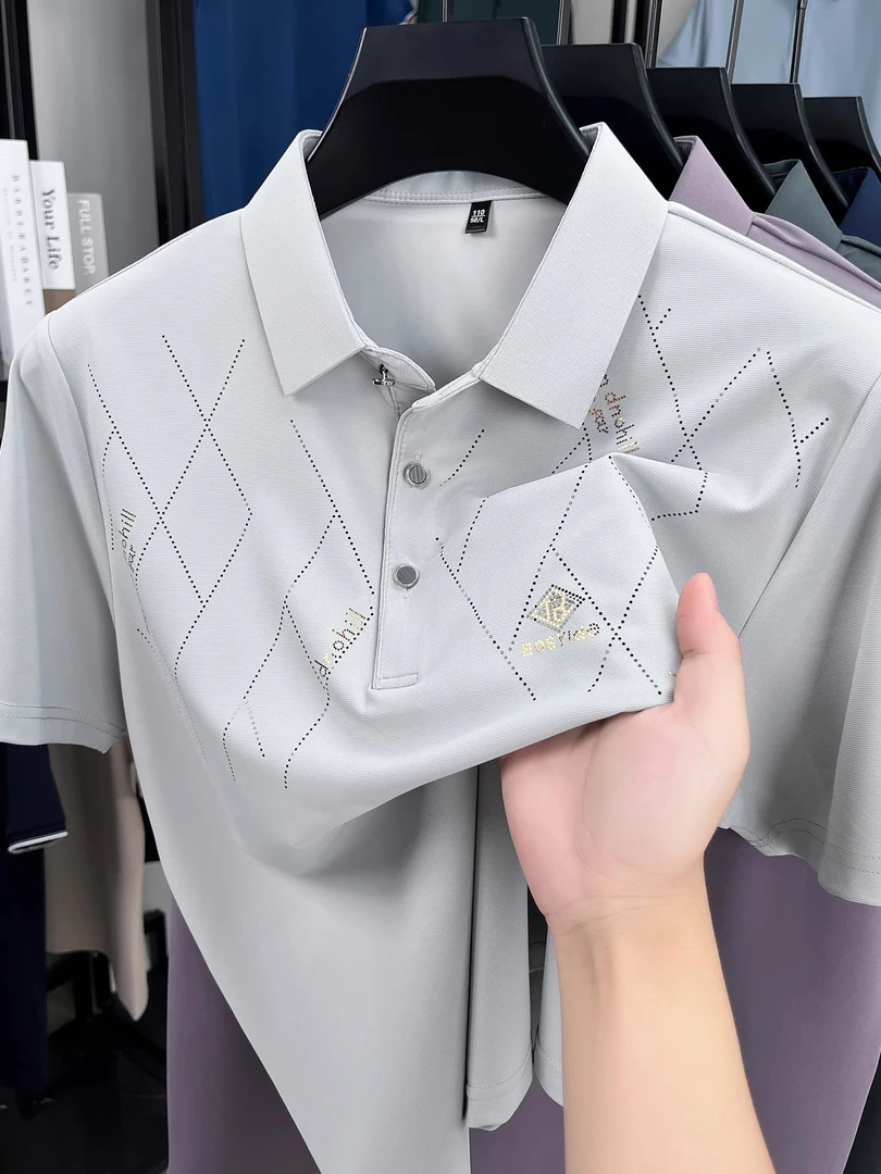 男士短袖t恤翻领polo衫桑蚕丝夏季冰丝2025新款高端商务中年休闲