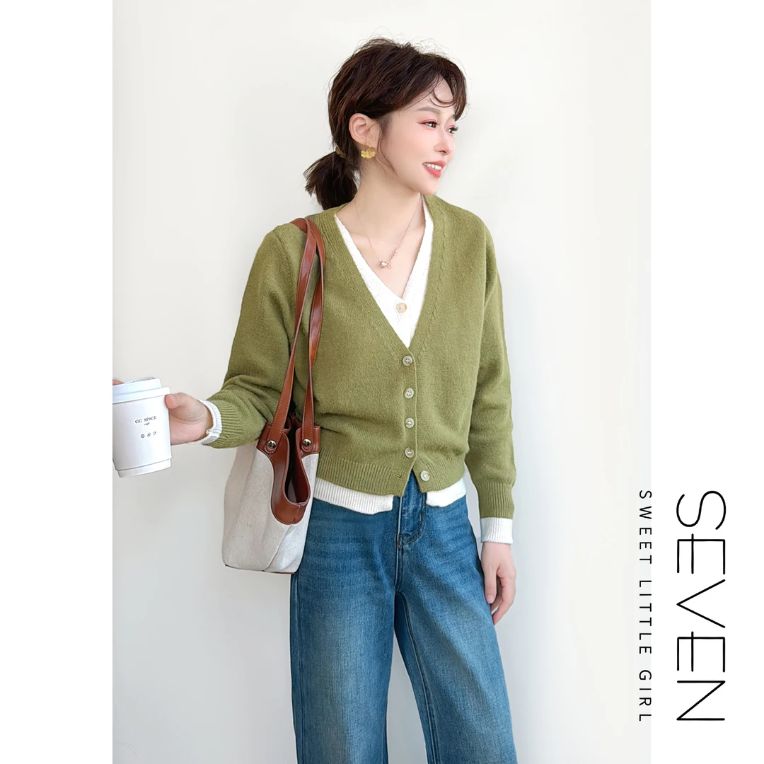 初秋叠搭⑧七七146小个子假两件百搭宽松针织衫毛衣外套女款小美说