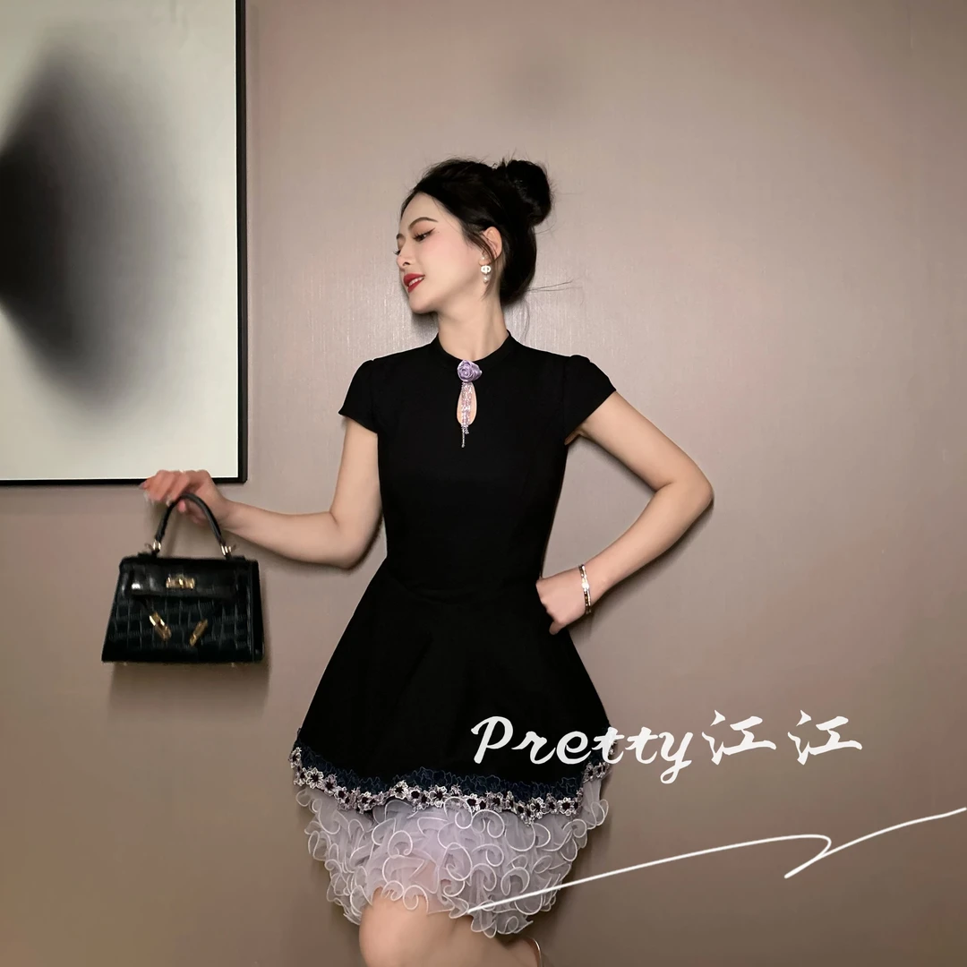 Pretty小众设计师品牌江江定制 轻奢时尚中国风名媛连衣裙21707