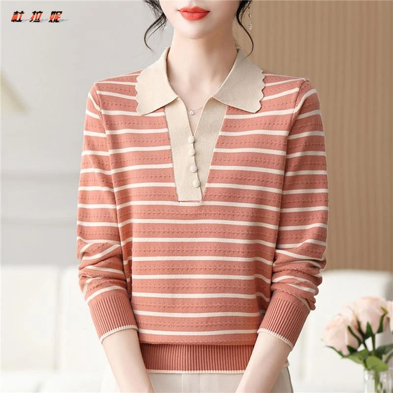 杜拉妮妈妈新款针织衫中老年女装秋季时尚上衣中年妇女打底毛衣