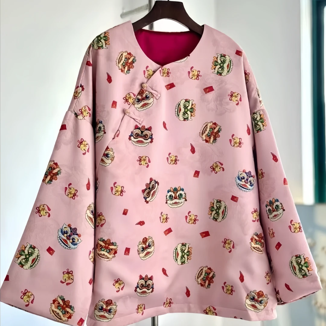 【粉黛】新中式韩版高级感冬季长款宽松型保暖粉色女棉衣