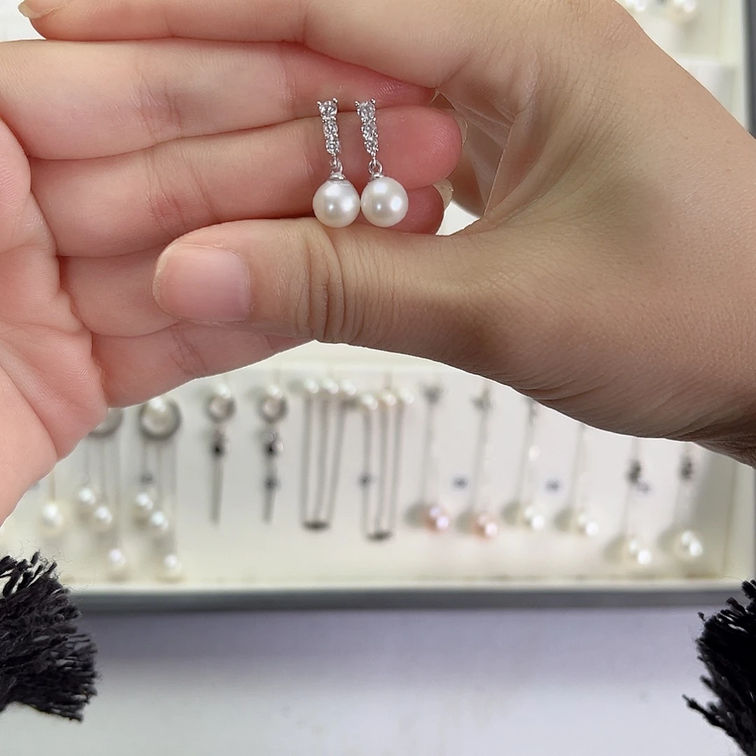 ****晴淡水珍珠耳饰银S925镶嵌