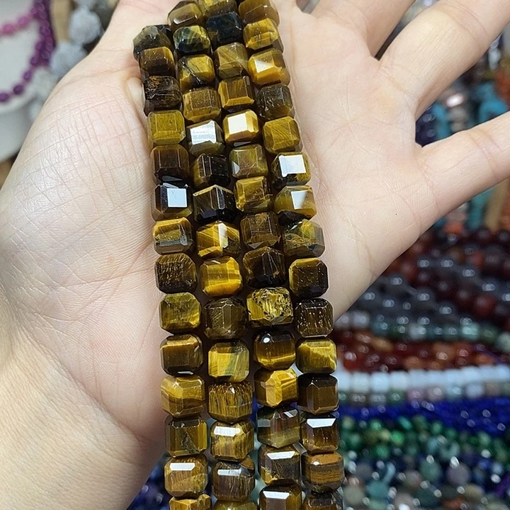 玛瑙/玉髓未镶嵌珠宝半成品天然虎眼切面方糖卡8mm